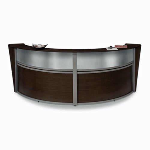 Marque Curved Double Reception Station with Plexi Panel Walnut Finish