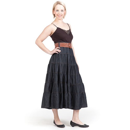 Womens Size S Designer Dark Blue Denim Long Skirt with Belt