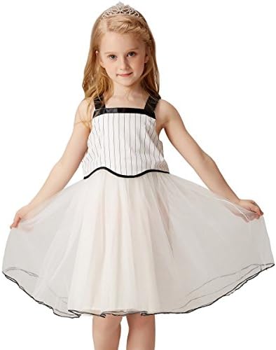 BILIBAYA Little Girls' Floral Vest Stripe Dress(White/4)