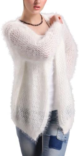 Sikya Women's Fashion Hollow Out Knitted Long Sleeve Mohair Sweater Jacket Cardigan-White