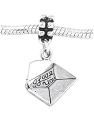 Sterling Silver I Love You Letter Envelope Dangle Bead Charm