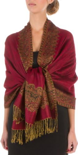 Sakkas 70" x 28" Border Pattern Layered Woven Pashmina Shawl Scarf Wrap Stole