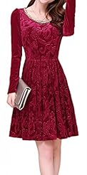 Petite A-line General Print Long Sleeves Lace Velvet Mini Dress 