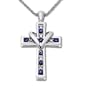 10k White Gold Sapphire Cross Pendant w/ Diamond Accent, 18"