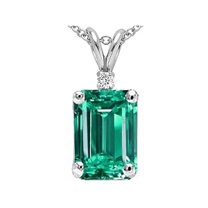Buy 2.02 cttw 14k White Gold AAA Created Emerald and Genuine Diamond Pendant in 14k White Gold by Finejewelers