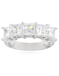 Sterling Silver Swarovski Zirconia 3cttw Princess Cut 5 Stone Anniversary Ring