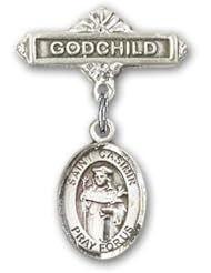 Sterling Silver Baby Badge with St. Casimir of Poland Charm and Godchild Badge Pin