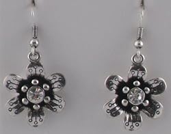 Silver Sunflower Earrings with Sparkly Gem Cut Inlays