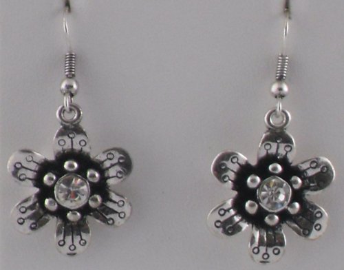 Silver Sunflower Earrings with Sparkly Gem Cut Inlays