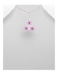 Flower Colored Enamel Pendant Necklace In Sterling Silver