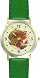 The Little Bird - from Mother Goose by Artist: Sylvia Long - WATCHBUDDY&reg; DELUXE TWO-TONE THEME WATCH - Arabic Numbers - Green Leather Strap-Size-Large ( Men's Size or Jumbo Women's Size )