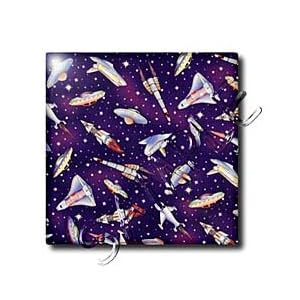 Space Shuttle Flying Saucers Rockets on Purple - 12 Inch Glass Tile