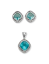 Sterling Silver Blue CZ Pendant & Earrings Set