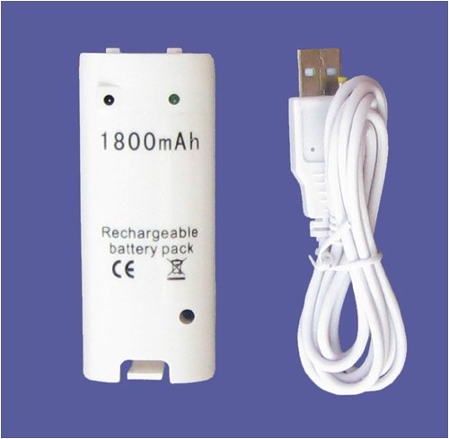 Nintendo Wii Remote Control Battery Pack with USB Charger Cable (1800mAh)