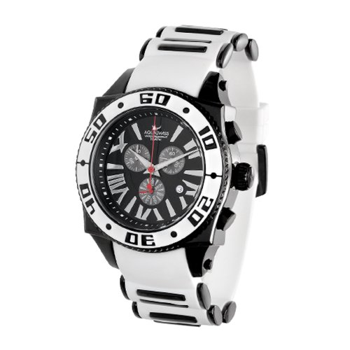 Aquaswiss Chronograph Swiss Quartz Large 50 MM Watch Black Dial Stainless Steel Black Ion White Bezel Day Date #62XG0115 Aquaswiss Chronograph Swiss Quartz Large 50 MM Watch Black Dial Stainless Steel Black Ion White Bezel Day Date #62XG0115