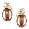 10k Yellow Gold 6.5-7mm Cultured Freshwater Chocolate Pearl and Diamond Earrings