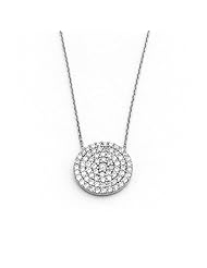 Sterling Silver 925 & Pave set Cubic Zirconia CZ Disc Necklace