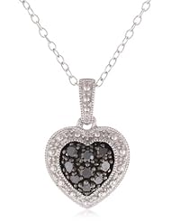 Sterling Silver Black Diamond Heart Pendant Necklace (.25 cttw), 18"