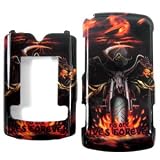 Black with Red Flame Fire Reaper Motorcycle No One Lives Forever Design Snap-On Cover Hard Case Cell Phone Protector for Motorola V750 Adventure