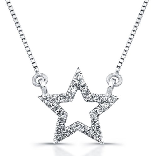 Victoria Kay 14k White Gold Diamond Star Necklace (1/10cttw, JK, I2-I3) 16