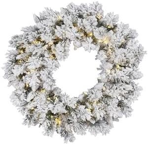Vickerman 42" Flocked Snow Ridge Artificial Christmas Wreath, Warm White LED Lights - Faux Snowy Christmas Wreath - Indoor Seasonal Home Wall Decor