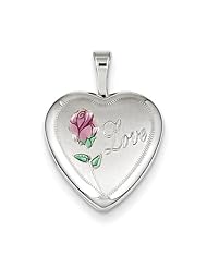 Sterling Silver 16mm Enameled & Diamond-Cut Love Heart Locket