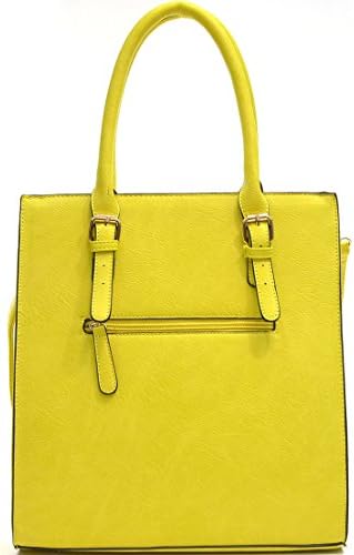 Dasein Structured Faux Leather Tote Satchel Bag with Gold-Tone Accent - Yellow