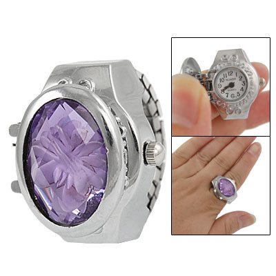 Lady Stretch Band Flower Inlay Hunter Case Finger Ring Quartz Watch