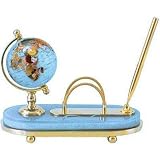 3 Bahama Blue Gemstone Globe Pen Set with Letter Holder