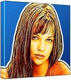 Amber Tamblyn - Pop Art Print (Multicolour; Blue Background) 30 x 30 x 2 cm Medium Square Deep Box Canvas