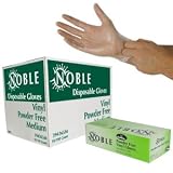 Case of 1000, 10 Boxes of 100 Noble Medium Powder Free Disposable Vinyl Gloves for Foodservice