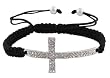 Black Lace Style Silver Iced Out Sideways Cross Macrame Bracelet