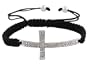 Black Lace Style Silver Iced Out Sideways Cross Macrame Bracelet