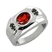 1.18 Ct Red Garnet & Black Diamonds Men's Silver Ring