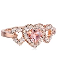 Rose-Gold Flashed Silver Diamond and Morganite Heart Ring (0.12cttw, G-H Color, I2-I2 Clarity)