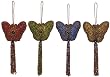 Antique Style Embroidered and Sequined Butterfly Christmas Ornaments With Tassel 8"x4.25" Set of 4