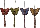 Antique Style Embroidered and Sequined Butterfly Christmas Ornaments With Tassel 8"x4.25" Set of 4