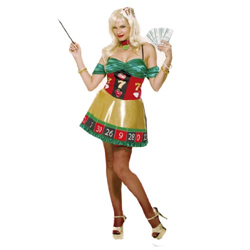 Paper Magic Lady Luck Costume with Attached Cards, Red/Green/Gold, Small