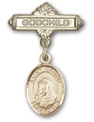 14K Gold Baby Badge with St. Bruno Charm and Godchild Badge Pin