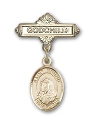 Gold Filled Baby Badge with St. Bruno Charm and Godchild Badge Pin