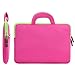 Evecase 13.3-14 inch Slim Portable Neoprene Carrying Laptop Sleeve Case Bag w/ Handles and Accessory Pocket (Hot Pink with Green Trim)