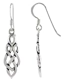 Sterling Silver French Ear Wire Celtic Dangle Earrings, w/ Braided Loop Design, 1 1/2 (38mm) tall