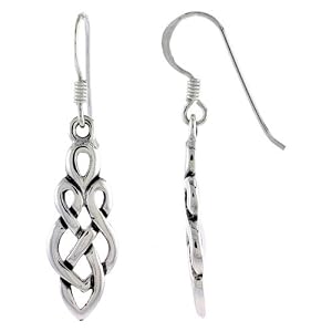 Sterling Silver French Ear Wire Celtic Dangle Earrings, w/ Braided Loop Design, 1 1/2