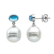 14K White Gold Paspaley South Sea Cultured Pearl and London Blue Topaz Earrings - 11.00mm