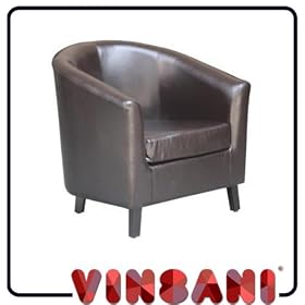 CHOCOLATE BROWN FAUX LEATHER TUB CHAIR