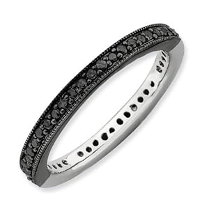 IceCarats Designer Jewelry Size 5 Sterling Silver Stackable Expressions Polished Half Black/White Dia Ring