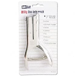 McGill Metal Products 303 Heavy-duty 1-hole nickel-plated utility punch, 1/4 dia., 20-sheet capacity
