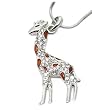 Silvertone Brown Rhinestone Giraffe Charm Pendant Necklace