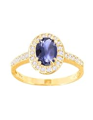 14k Yellow Gold Small Oval Gemstone and Diamond Engagement Ring-Iolite, Size5 by 