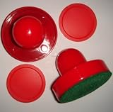 Air Hockey Arcade Quality - 2 x 50mm Pucks and 2 x 67mm Pusher Handles Red